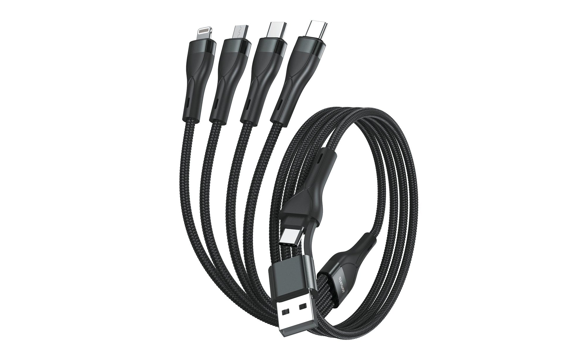 4smarts Multi-Kabel – 4-in-2 USB-A/USB-C auf USB-C/Micro-USB/Lightning 1,2 m, PD 15 W, geflochten