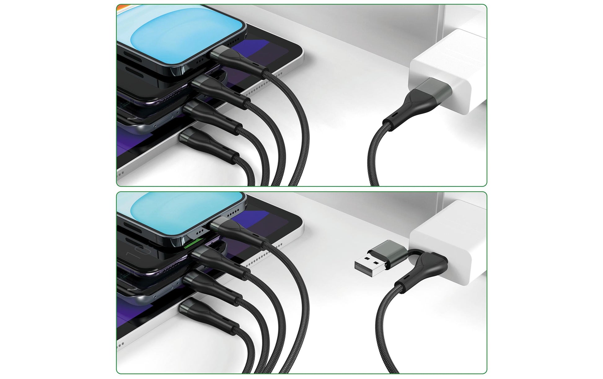 4smarts Multi-Kabel – 4-in-2 USB-A/USB-C auf USB-C/Micro-USB/Lightning 1,2 m, PD 15 W, geflochten