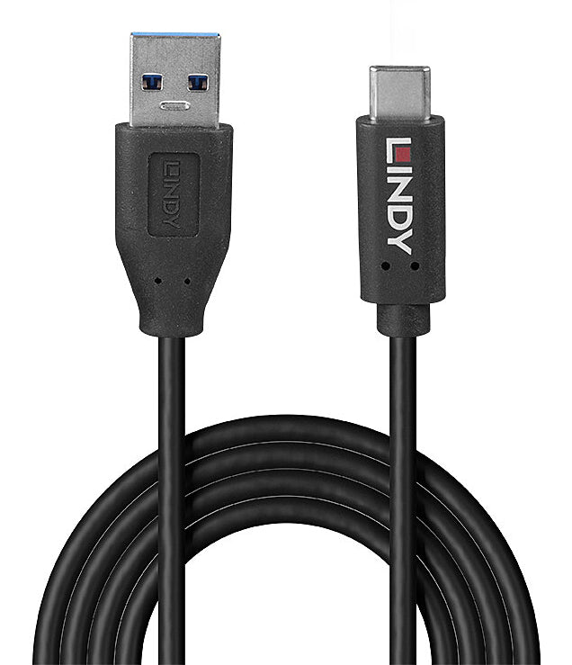 Lindy USB-A auf USB-C Kabel – USB 3.2 Gen 2 (10 Gbit/s) – 1,5 m – PD 15 W – TPE-Mantel – Schwarz