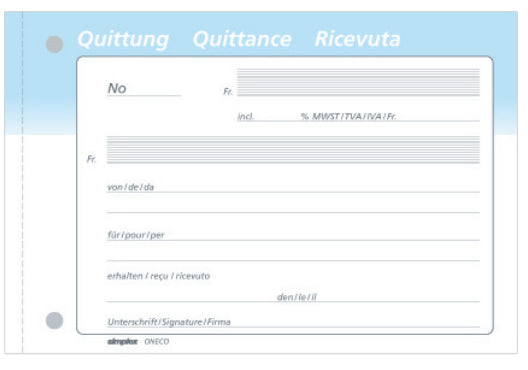 Simplex Formularblock – Quittungen, Deutsch, Französisch, Italienisch, 100 Blatt, A6