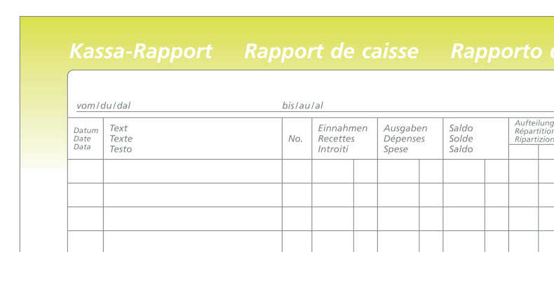 Simplex Formularblock – Kassa-Rapporte, Deutsch, Französisch, Italienisch, 50 Blatt, A4