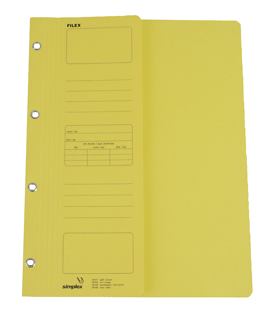 Simplex Filex Einhakhefter für A4, Karton, Gelb – 4-fach Lochung, Daumenbohrung