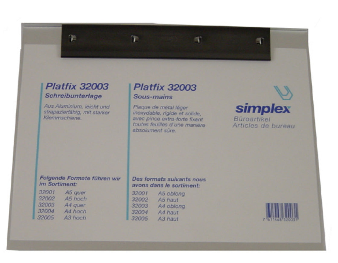 Simplex Platfix Klemmbrett A4 quer – Aluminium, Silber