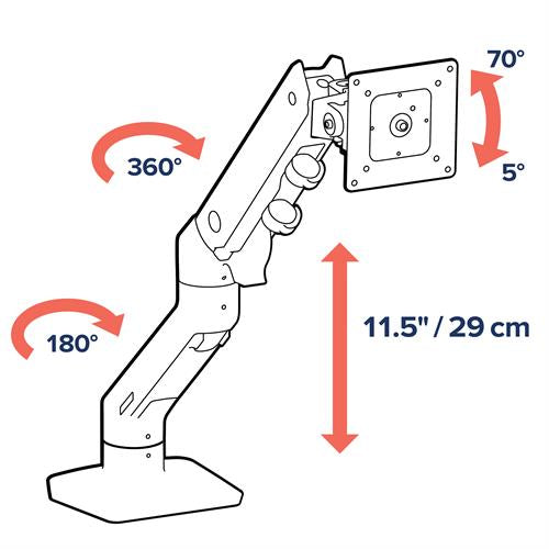 Ergotron HX Desk Single – Monitorarm, Single, bis 42", VESA 75 × 75 mm, 9–19 kg, neigbar, weiss