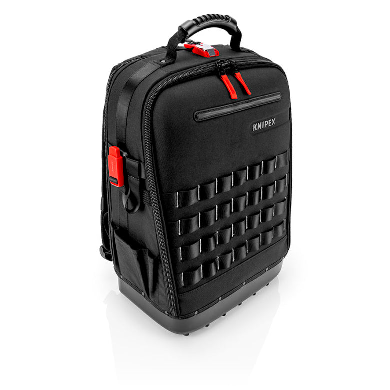 Knipex Modular X18 Werkzeugrucksack – leer, mit Schultergurt, schwarz/rot, B 340 × H 530 × T 210 mm