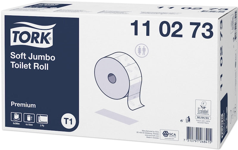 Tork Toilettenpapier Jumbo – 2-lagig, Rollenlänge 360 m, 1'800 Blatt/Rolle – für Tork T1 – 6 Rollen