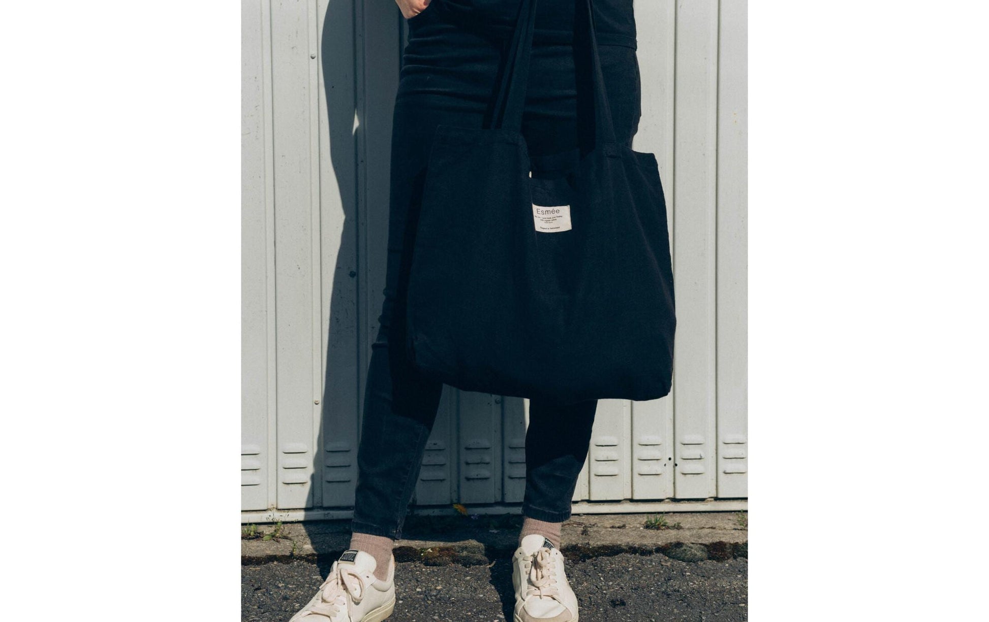 Esmée Stofftasche, Baumwolle/Leinen, Schwarz, 470×400×50 mm, Lange Henkel