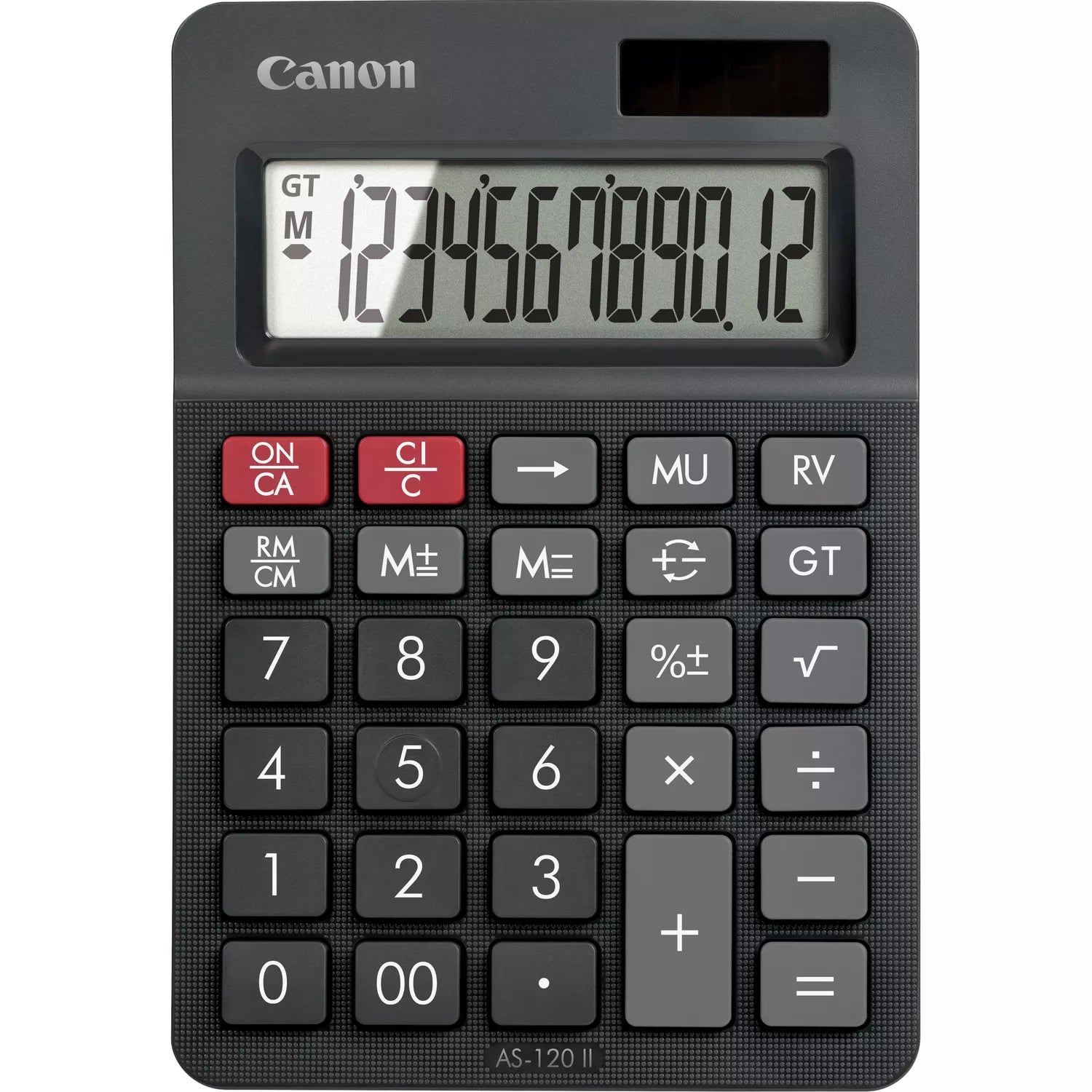 Canon Tischrechner AS-120 II – 12-stellig – Solar/Batterie – Schwarz