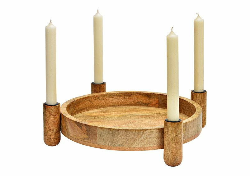 G. Wurm Adventsgesteck – Ø 37 × 9 cm – Mango-Holz, Natur, für 4 Kerzen