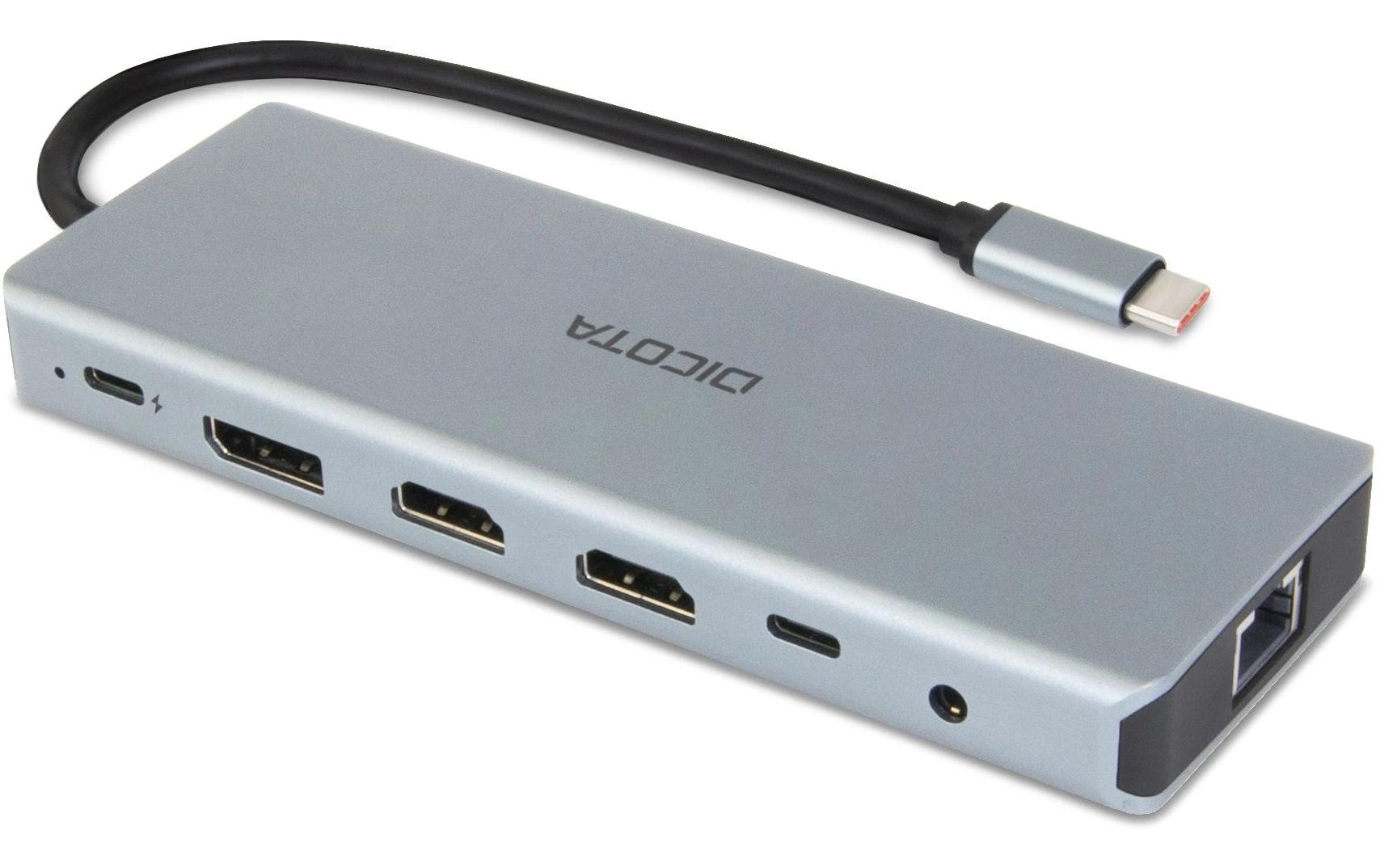 DICOTA D32065 Dockingstation – USB-C, 1× DP, 2× HDMI, 5× USB-A, 1× USB-C, 100 W PD, GbE, SD/microSD