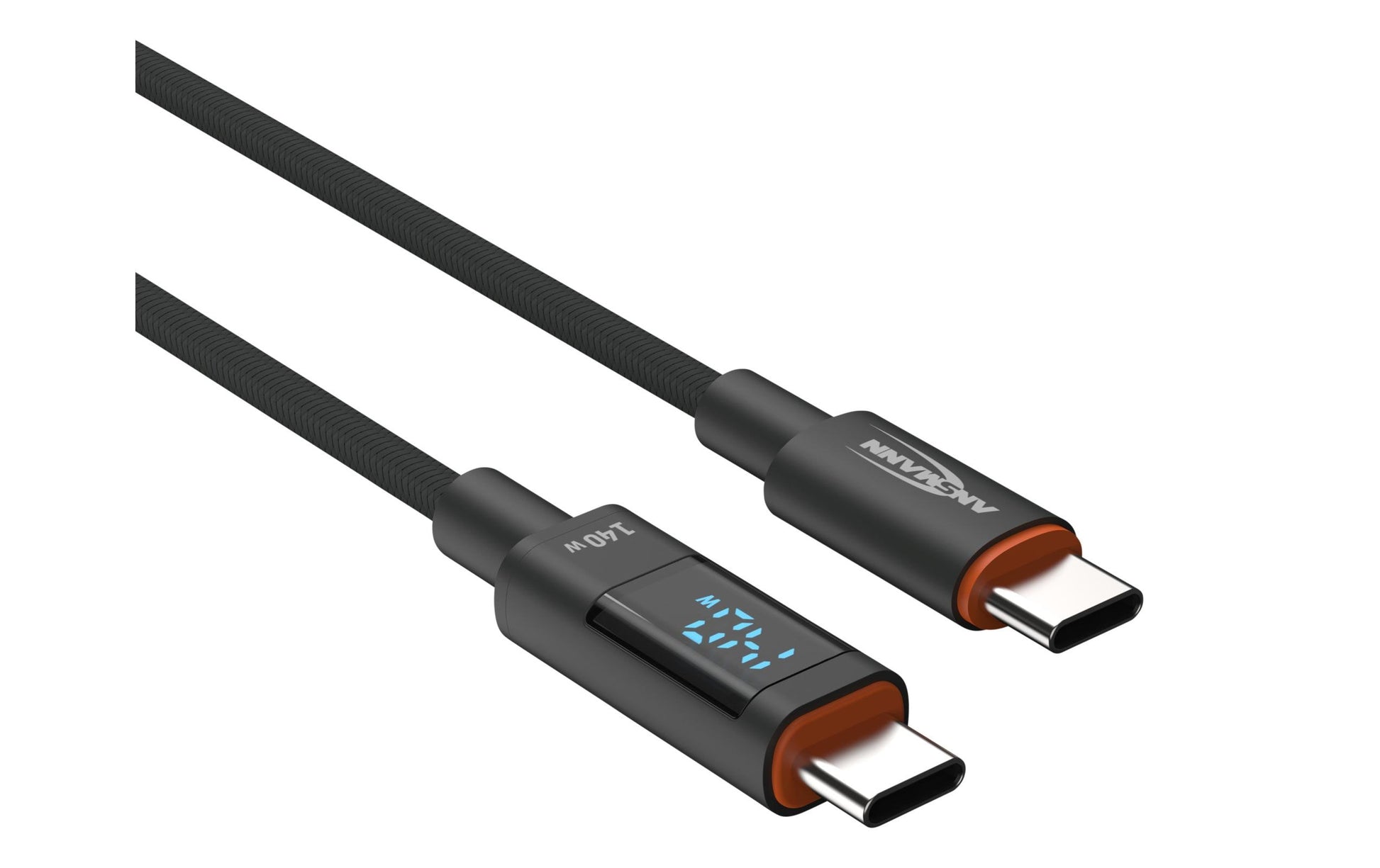 Ansmann USB-C auf USB-C Kabel – USB 2.0 (480 Mbit/s) – 2 m – PD 140 W – LED-Display – Anthrazit