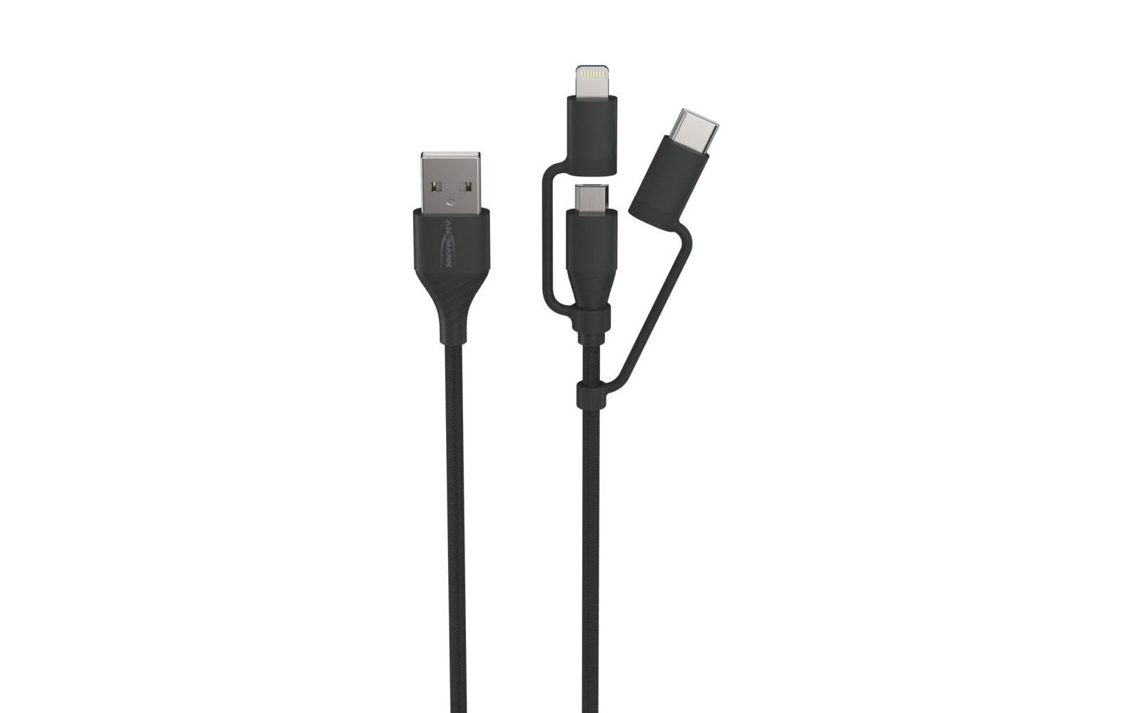 Ansmann Multi-Kabel – 3-in-1 USB-A auf USB-C/Micro-USB/Lightning 1,2 m – für iPhone/Android