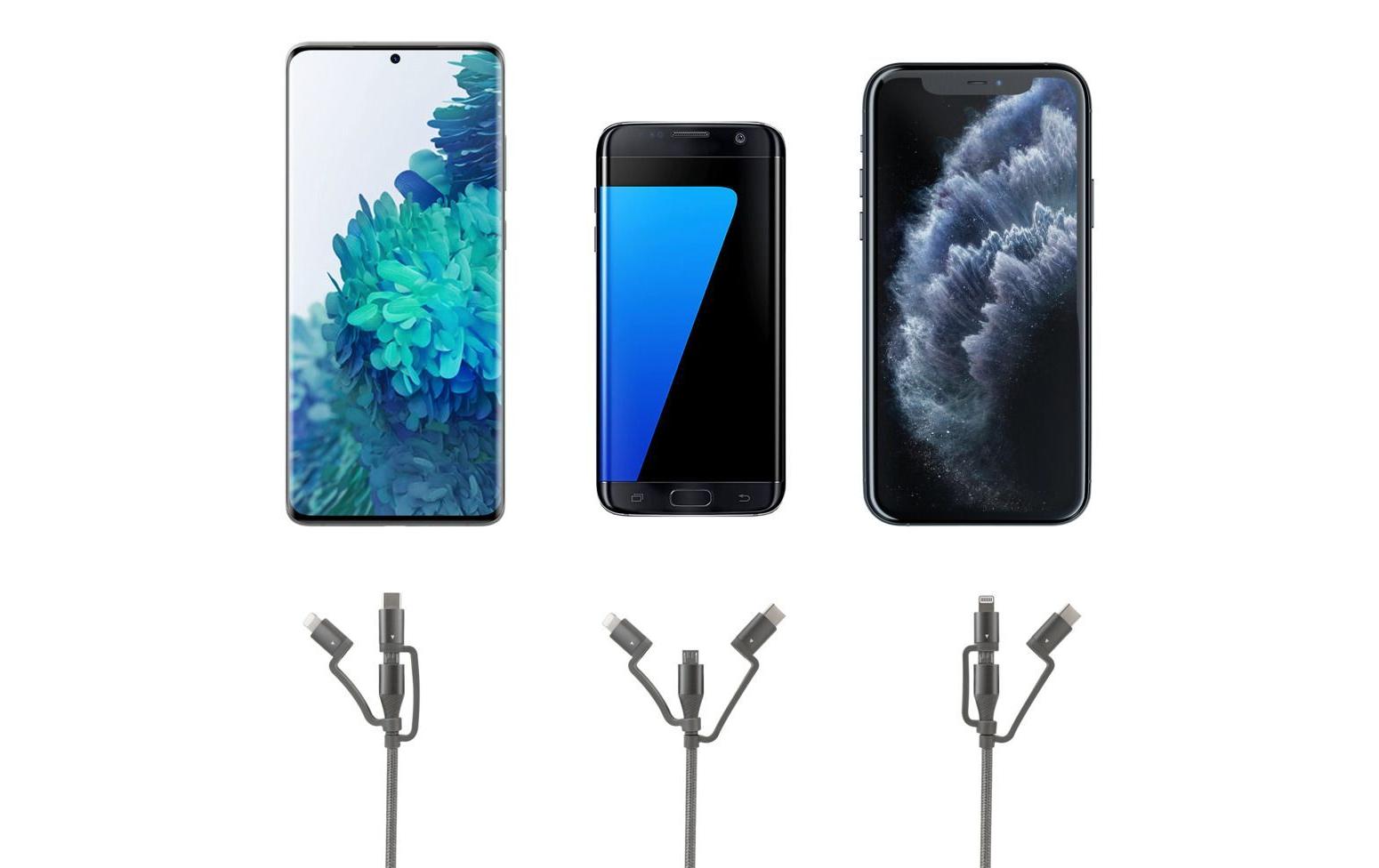 Ansmann Multi-Kabel – 3-in-1 USB-A auf USB-C/Micro-USB/Lightning 1,2 m – für iPhone/Android