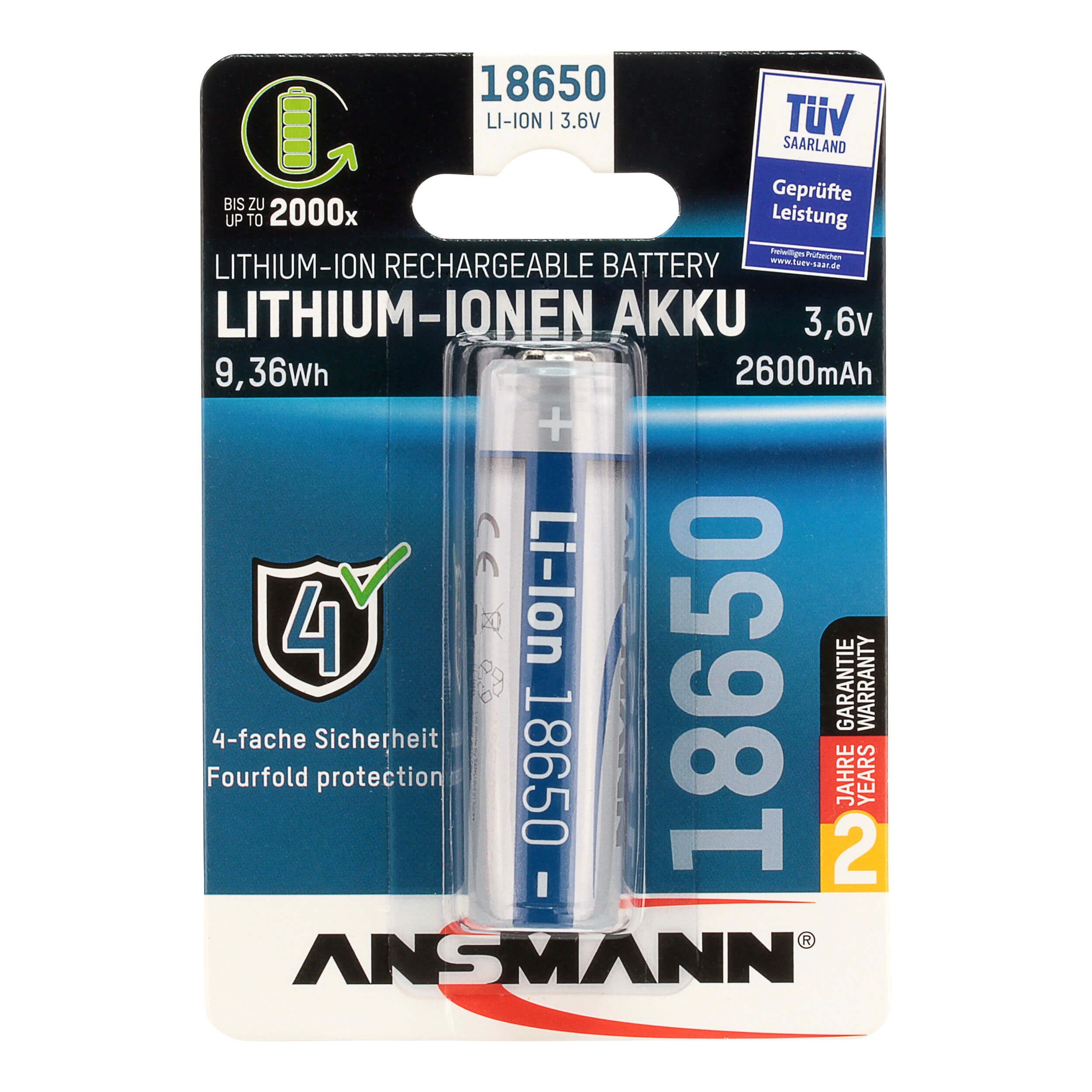 Ansmann 18650 Akku 3,6 V 2600 mAh 9,36 Wh Li-Ion