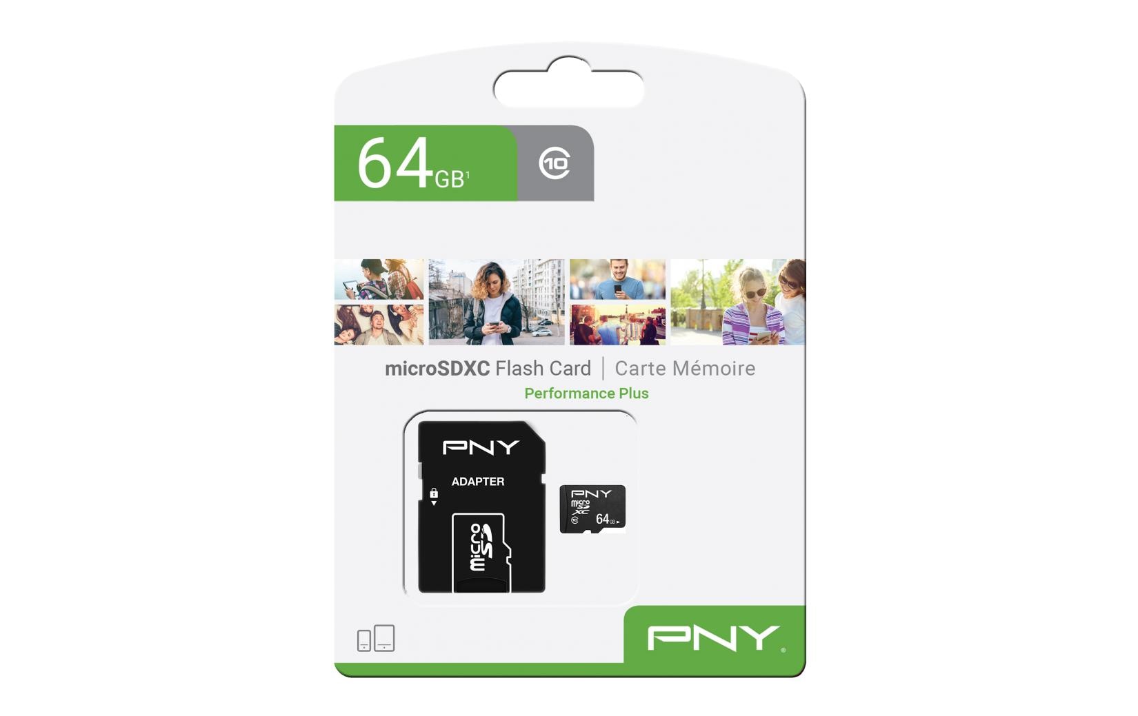 PNY Performance Plus microSDXC 64 GB – Klasse 10, inkl. SD-Adapter, Schwarz
