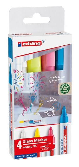 Edding Non-Permanent-Marker Glasboard 95 – Rundspitze 1,5-3 mm – Sortiert – 4er-Set – Trocken abwischbar
