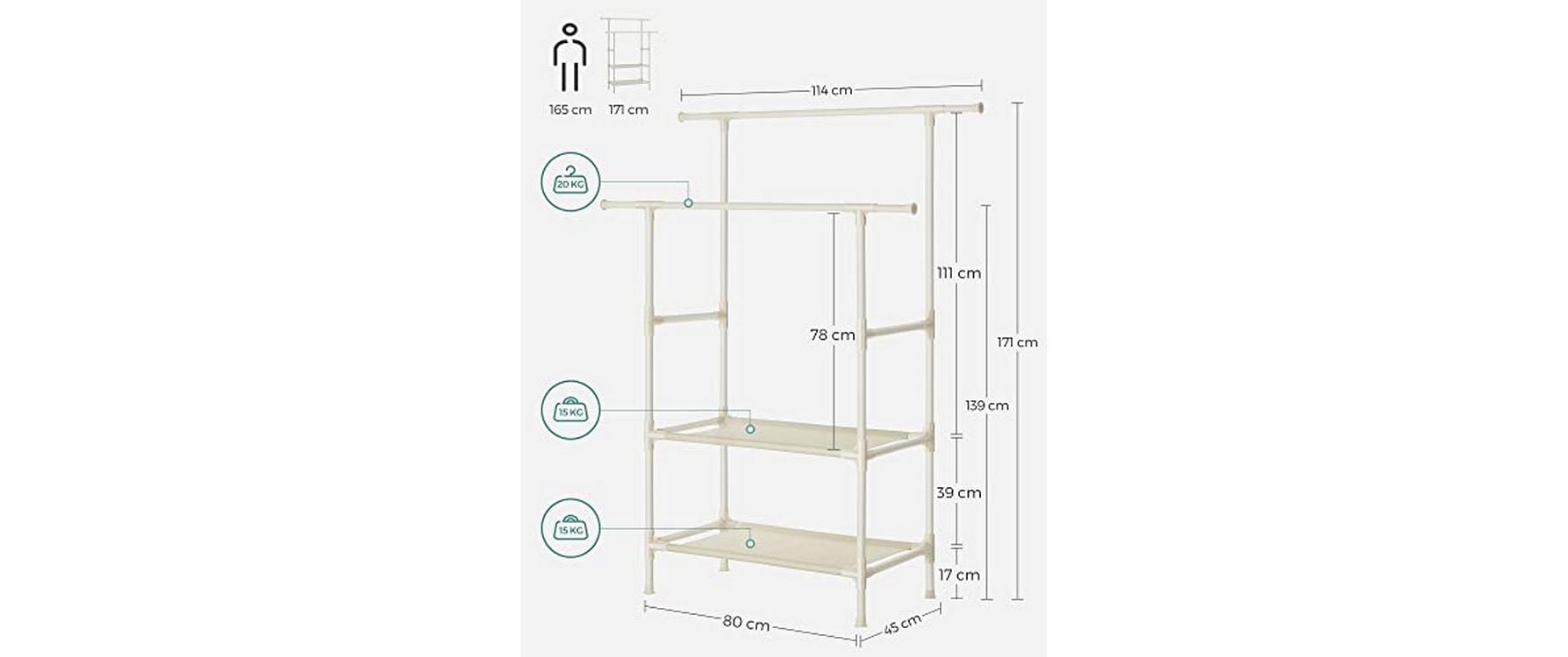 Songmics Garderobenständer – Eisen/Vlies – Weiss – 1'770 mm