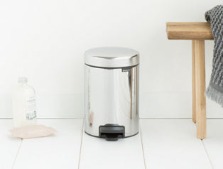 Brabantia Papierkorb NewIcon – 3 l – mit Deckel, Edelstahl – Ø 170 × H 264 mm, Anti-Rutsch-Basis