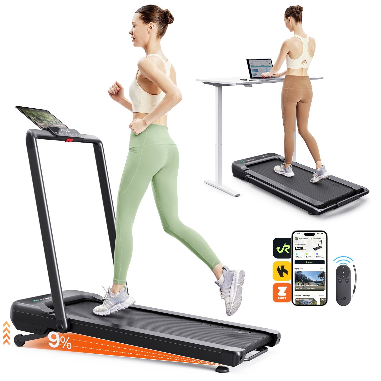 Urevo Strol – Laufband 2S Pro, 120 kg, Laufbereich 42 × 108 cm – Schwarz