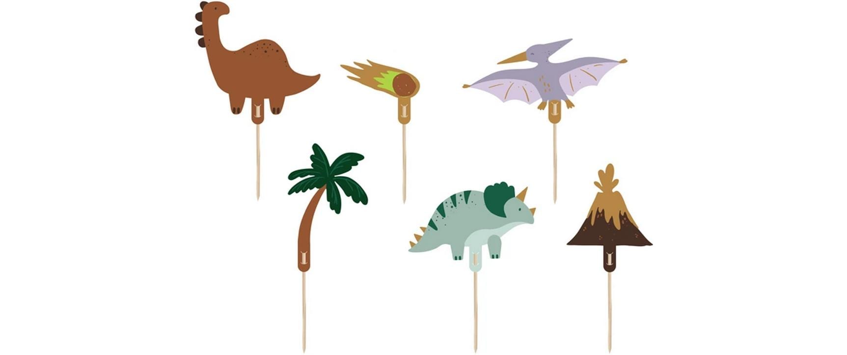 PartyDeco Caketopper Dinosaurier – mehrfarbig – 12 cm – 6 Stk