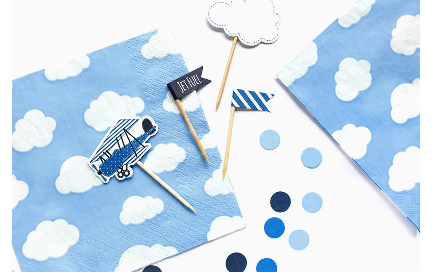 PartyDeco Servietten Flugzeug Wolken – blau/weiss – 33 × 33 cm, 3-lagig – 20 Stück