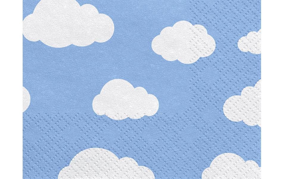 PartyDeco Servietten Flugzeug Wolken – blau/weiss – 33 × 33 cm, 3-lagig – 20 Stück