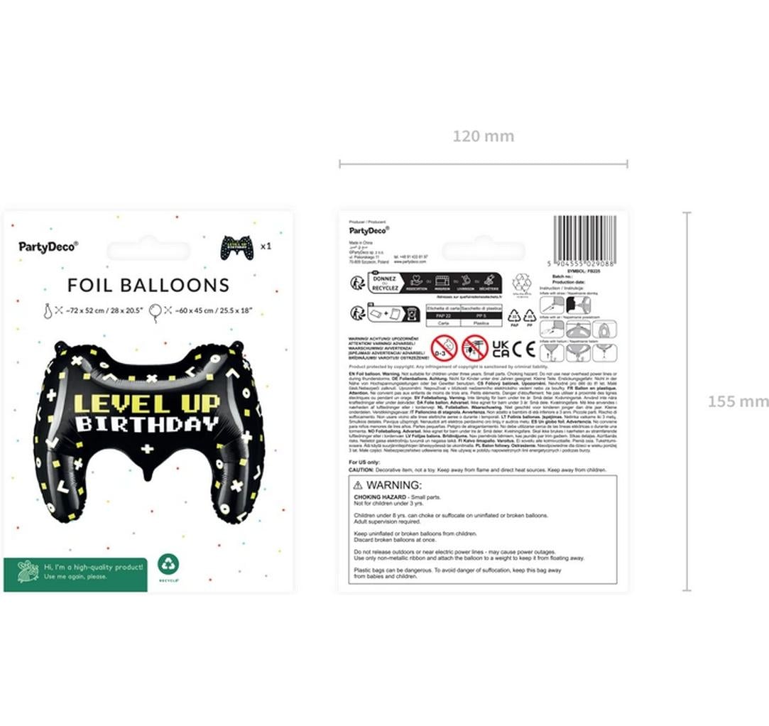 PartyDeco Folienballon Game Controller – Weiss/Schwarz – 72 × 52 cm – Folie – 1 Stk