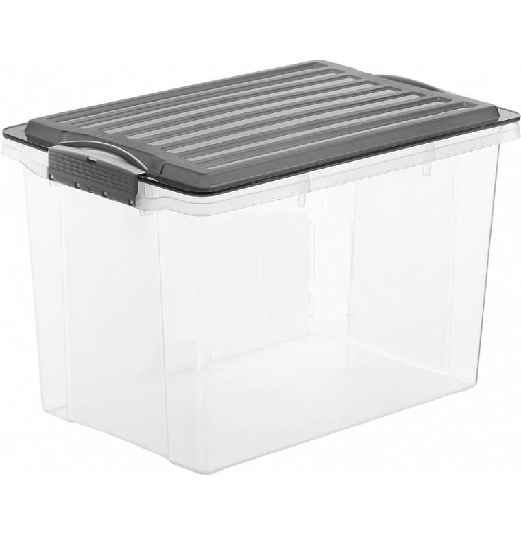 Rotho Kompakte Aufbewahrungsbox 19 l (mit Deckel) – Polypropylen – Anthrazit/Transparent – 275 × 270 × 395 mm