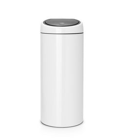 Brabantia Push-Abfalleimer Touch Bin New – 30 l – Edelstahl, rund – Weiss – Gummibodenring