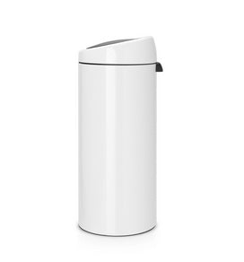 Brabantia Push-Abfalleimer Touch Bin New – 30 l – Edelstahl, rund – Weiss – Gummibodenring