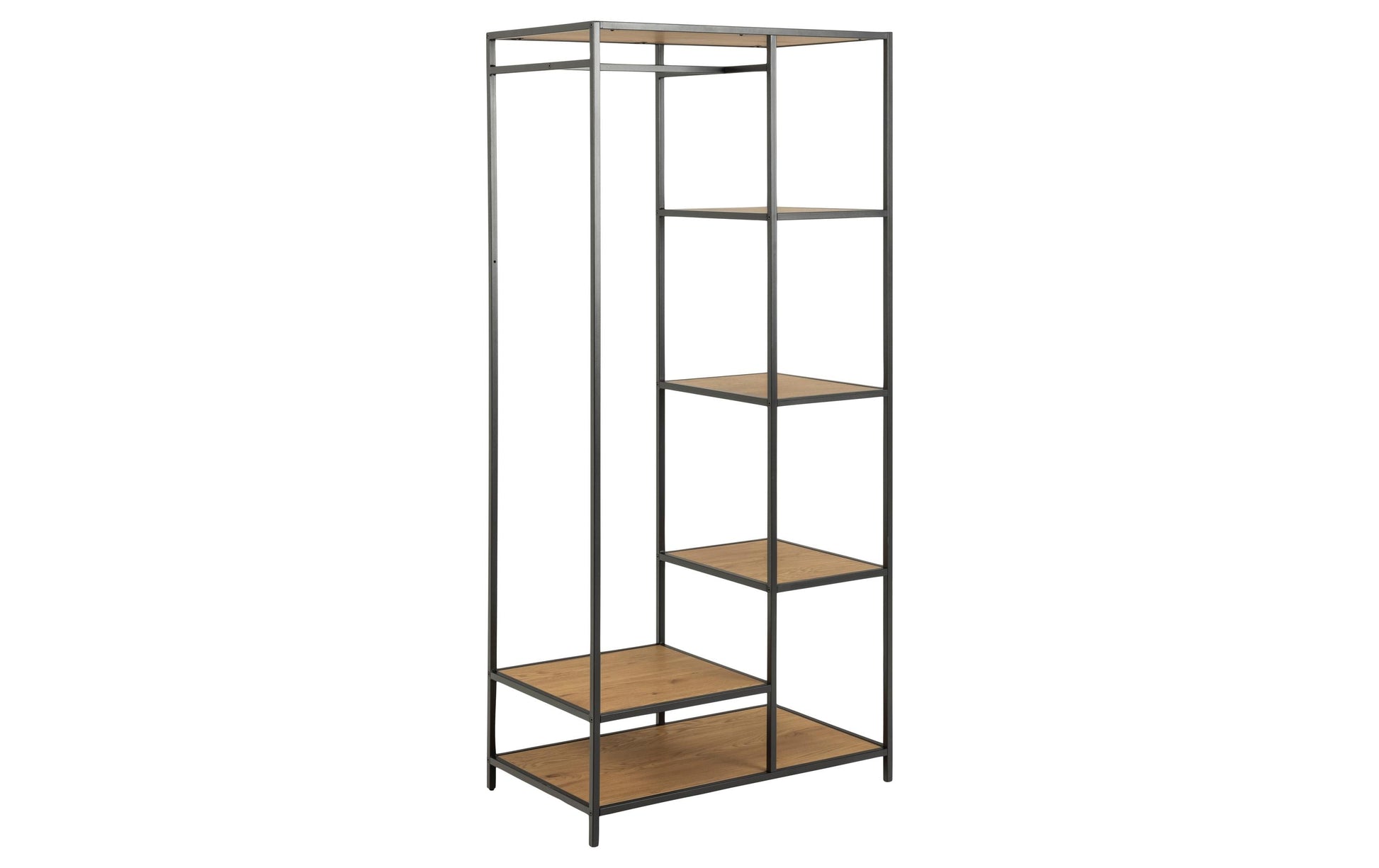 Actona Garderobe mit Schuhregal – MDF/Holz, Schwarz/Eiche, 5 Regale, 77 × 45 × 165 cm