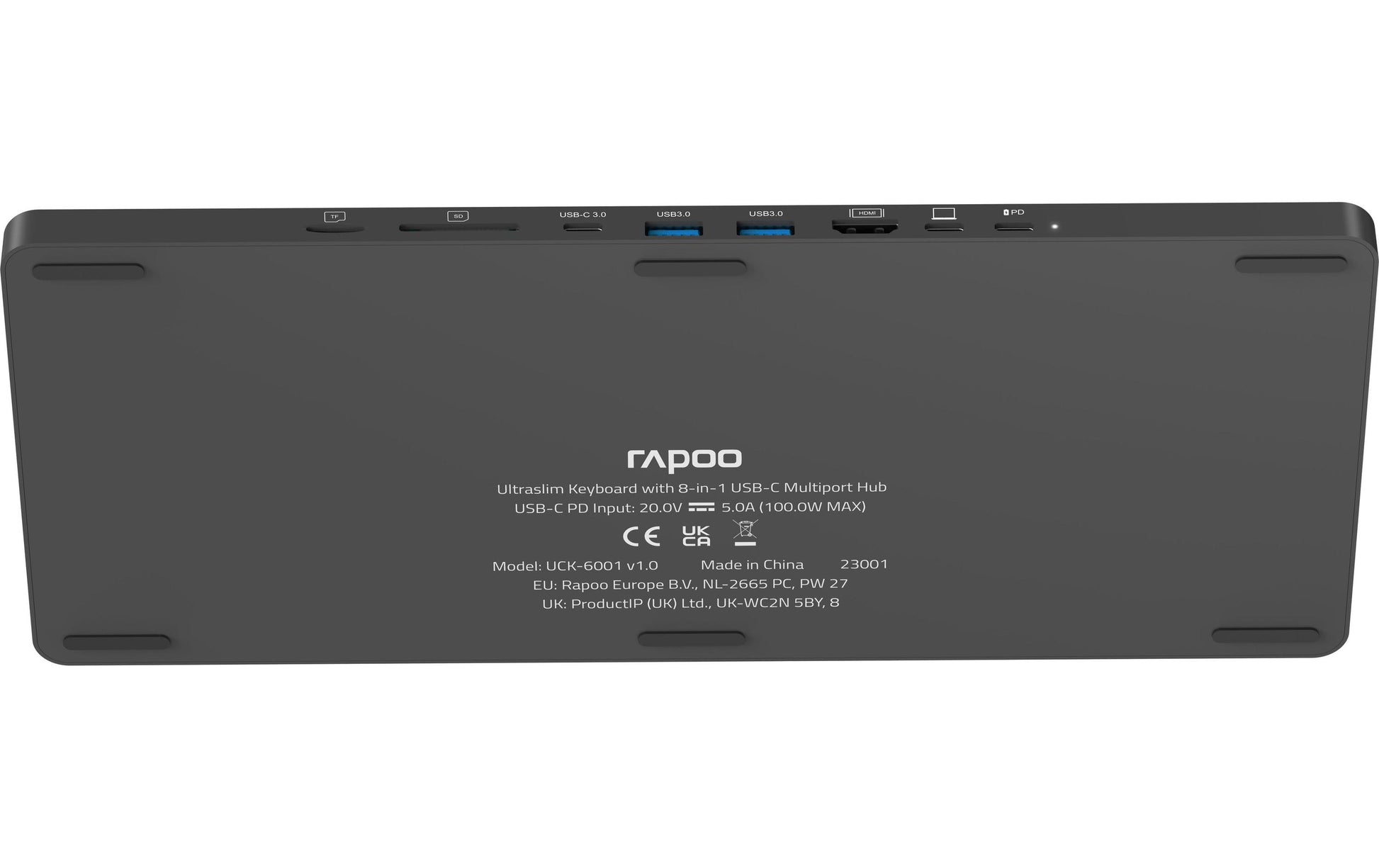 Rapoo UCK-6001 Ultraslim – Tastatur, kabelgebunden (USB-C), CH-Layout (DE-CH), Membran, schwarz