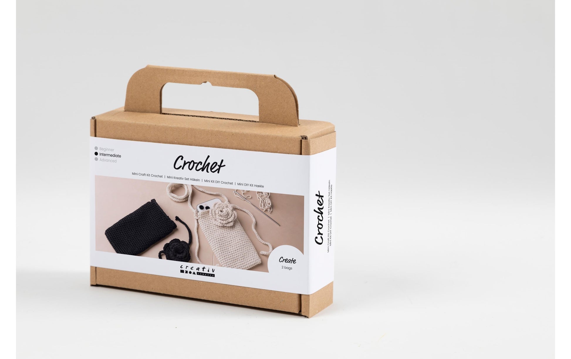 Creativ Company Mini Häkelset Tasche mit Rose – Braun