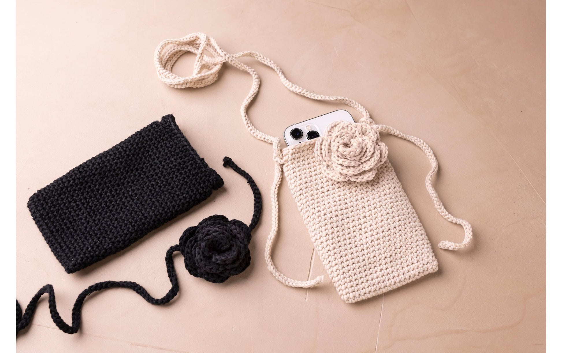 Creativ Company Mini Häkelset Tasche mit Rose – Braun