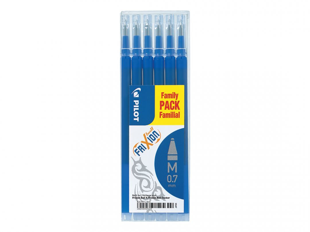 Pilot FriXion Rollerpatrone – Blau, 0,7 mm (Mittel), 6er-Pack, radierbar