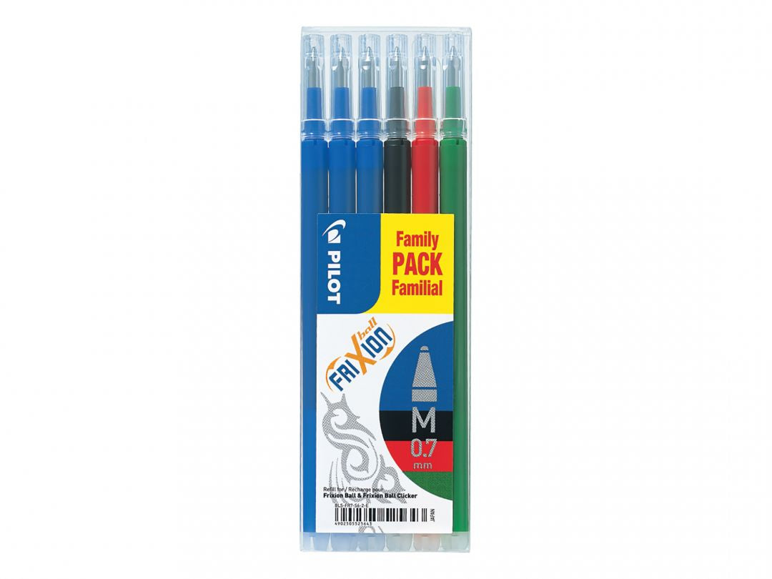 Pilot FriXion Rollerpatrone – Mehrfarbig, 0,7 mm (Mittel), 6er-Pack