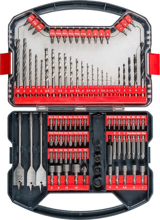 kwb Bohr- & Bit-Set 1,5–8 mm – für Mauerwerk & Beton, Metall, Holz – 101-tlg. – mit Bithalter & Tasche