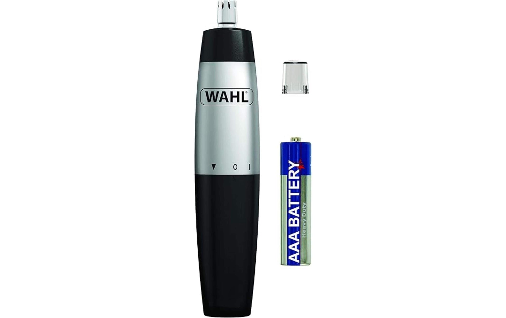 Wahl Nasen- und Ohrenhaartrimmer – batteriebetrieben (1 × AA) – schwarz, silber – Edelstahlklingen