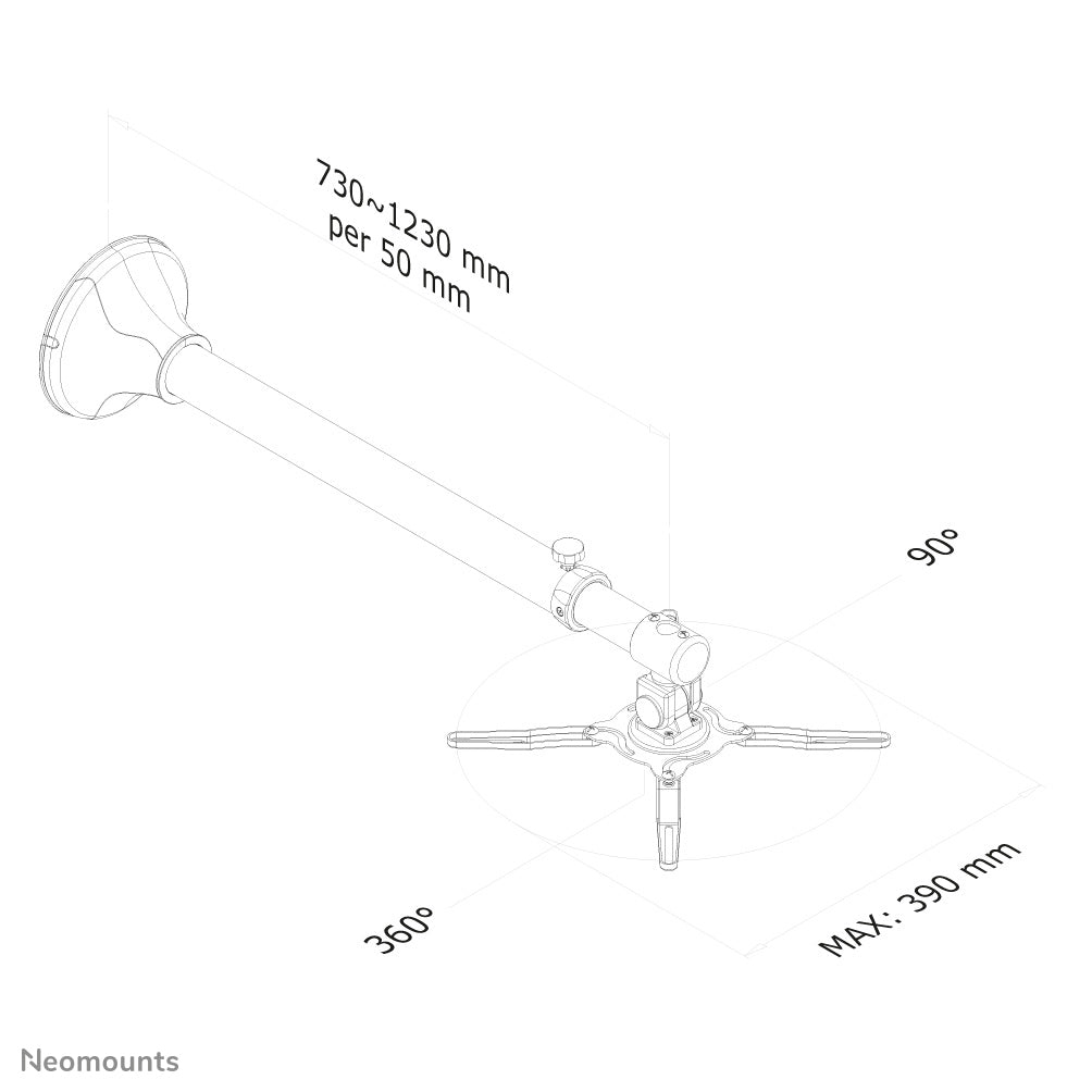 Neomounts Projektor-Deckenhalterung – 73,0–123,0 cm, 12 kg, schwenkbar, Silber