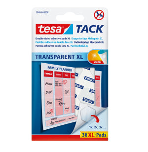 TESA TACK Doppelseitige Klebepads – wiederablösbar, transparent, wiederverwendbar, 36 Stk., für Papier, leicht