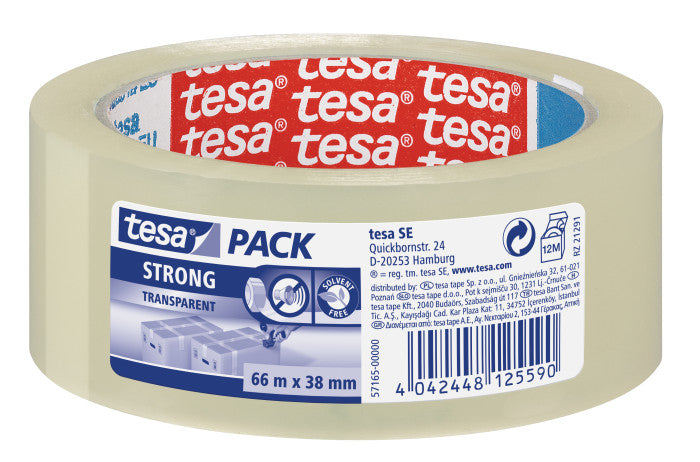 tesa Vinylband – 38 mm × 66 m, transparent, stark
