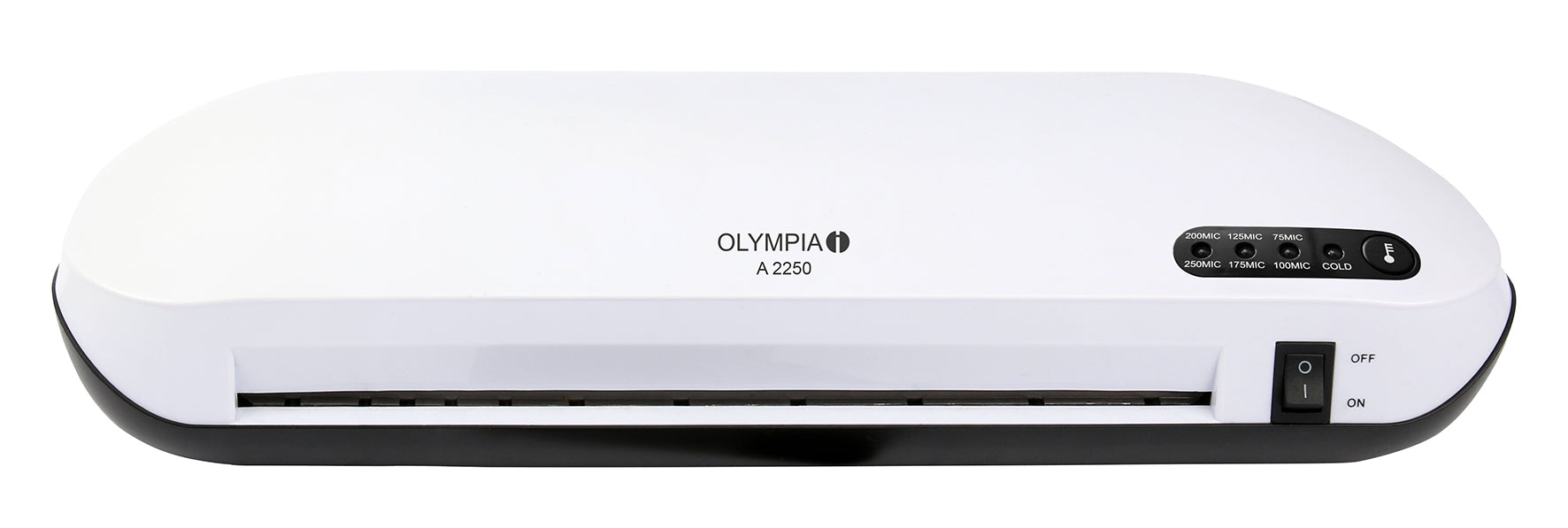 Olympia A 2250 – Heiss/Kalt-Laminator, für A4, bis 250 µm, 350 mm/min, 5 min Aufwärmzeit, 2 Rollen