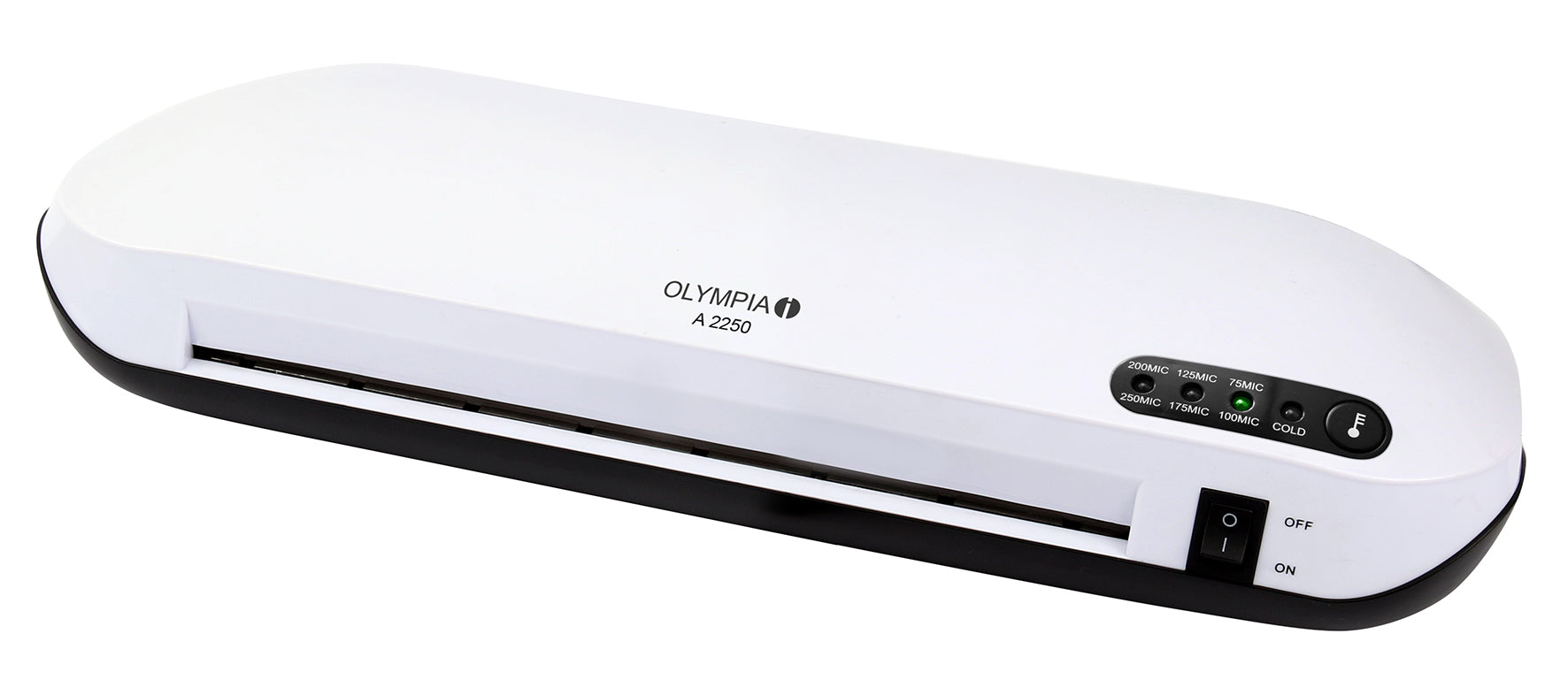 Olympia A 2250 – Heiss/Kalt-Laminator, für A4, bis 250 µm, 350 mm/min, 5 min Aufwärmzeit, 2 Rollen