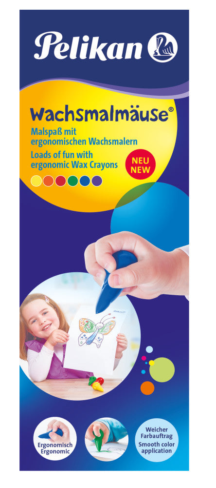 Pelikan Wachsmalstifte Mäuseform – mehrfarbig – 6 Farben – in Schachtel