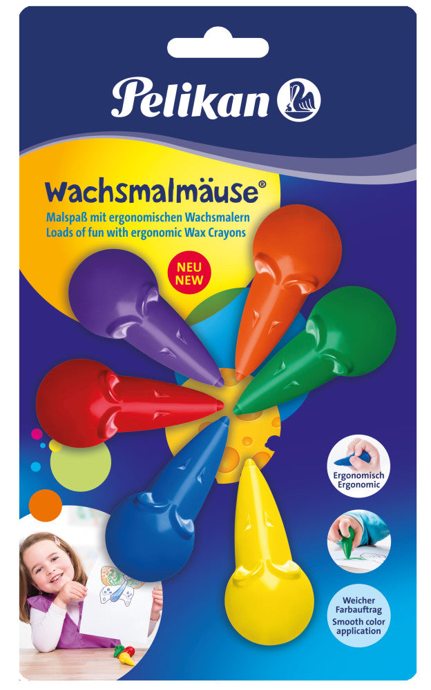 Pelikan Wachsmalstifte Mäuseform – mehrfarbig – 6 Stück – im Blister