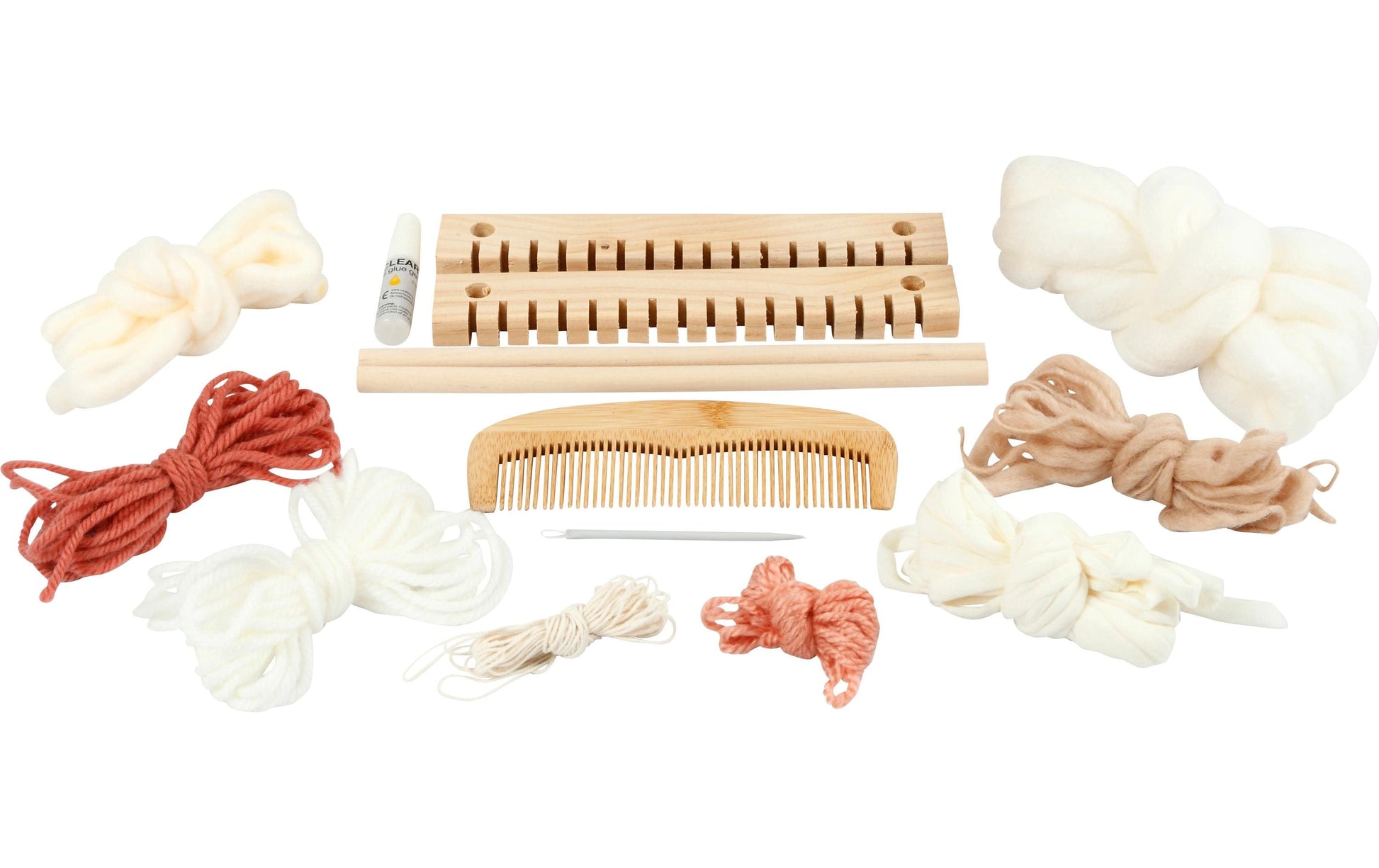 Creativ Company Bastelset Weben – 12-teilig – 6 m Garn, mehrfarbig – inkl. Nadel