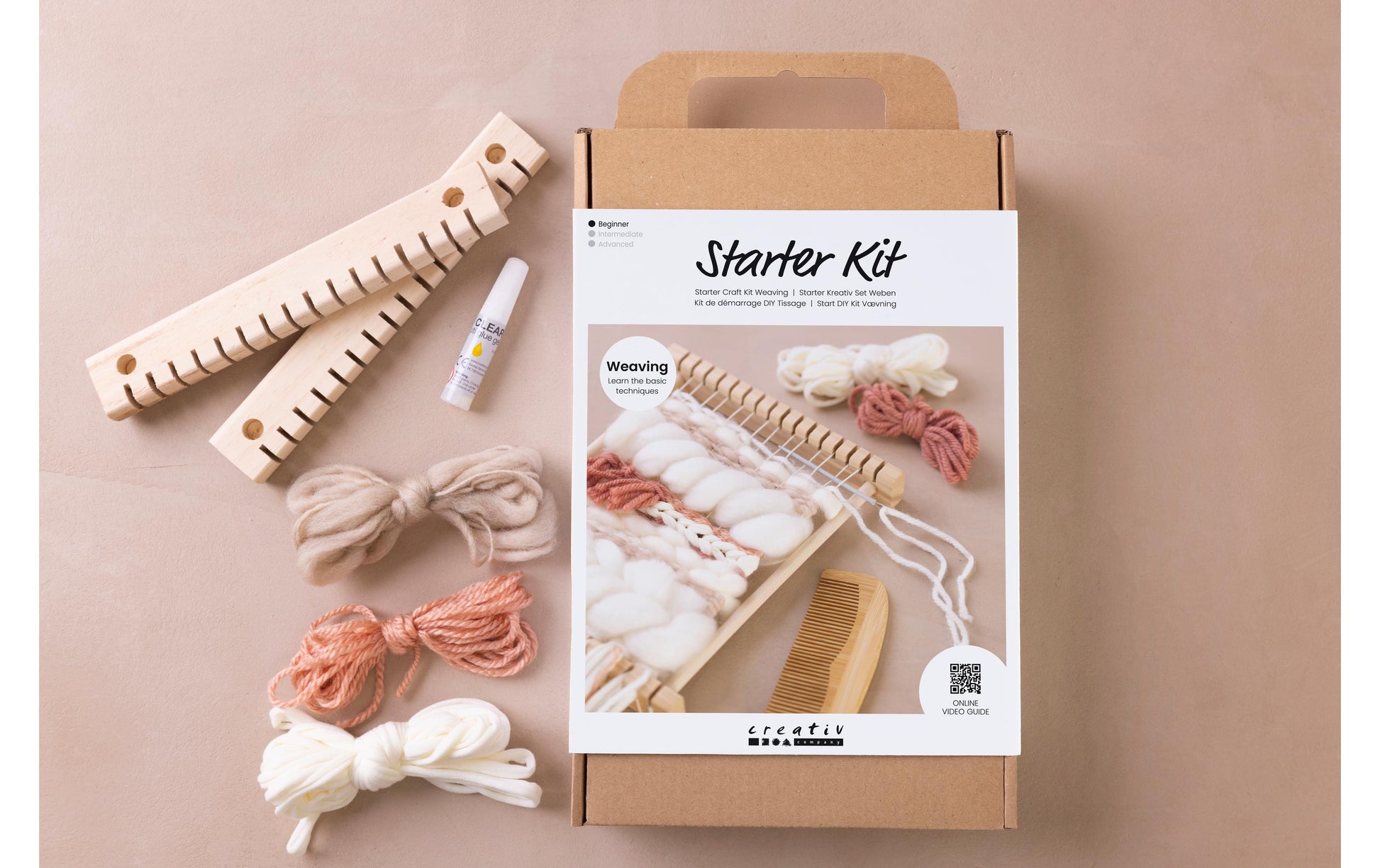 Creativ Company Bastelset Weben – 12-teilig – 6 m Garn, mehrfarbig – inkl. Nadel