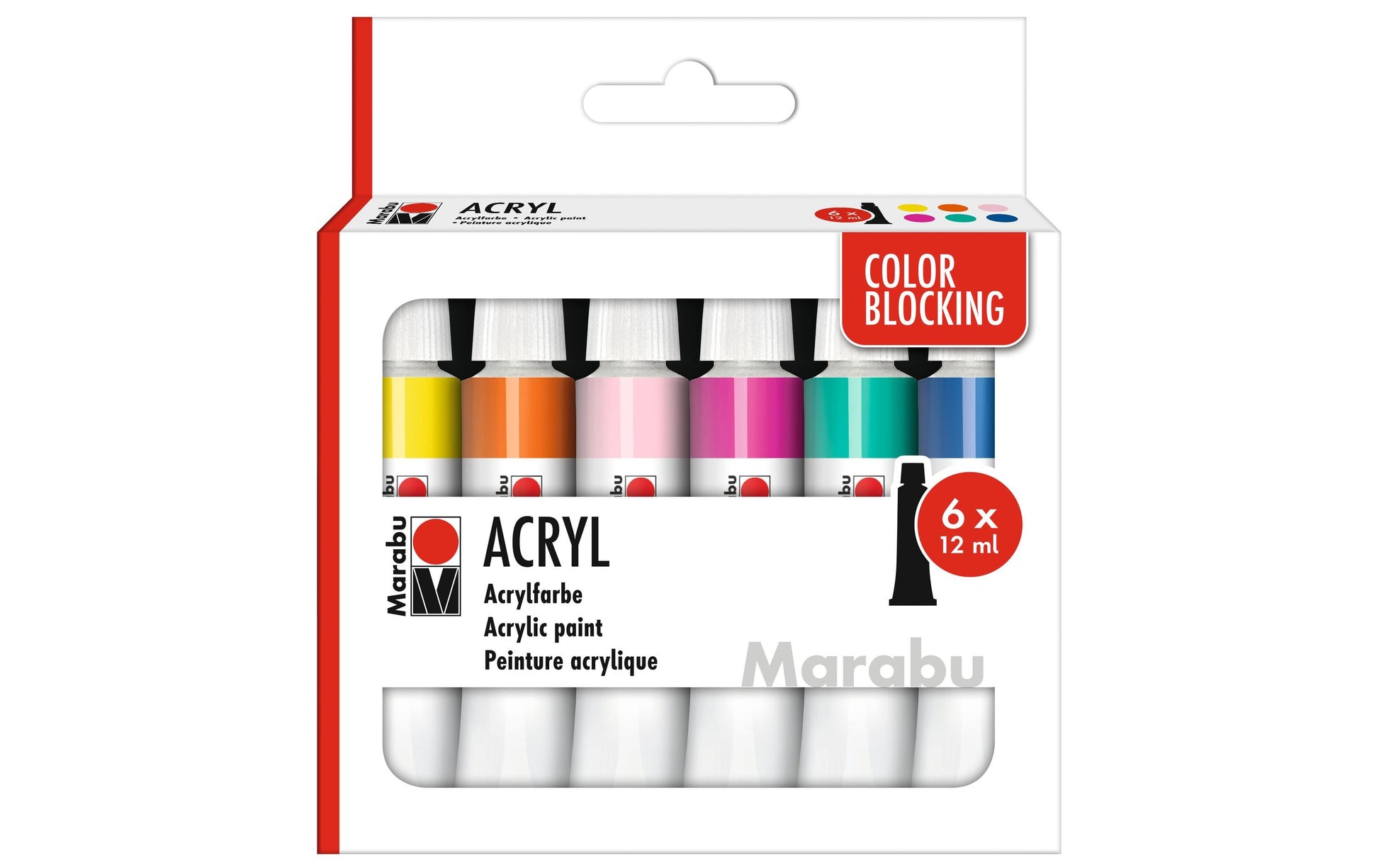 Marabu Color Blocking Acrylfarbe – 6 Farben – 6×12 ml (72 ml) – für Leinwand, Papier, Holz
