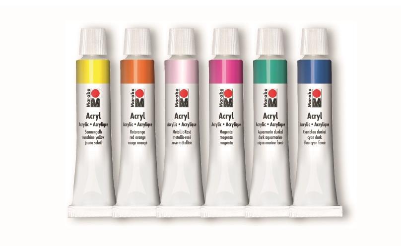 Marabu Color Blocking Acrylfarbe – 6 Farben – 6×12 ml (72 ml) – für Leinwand, Papier, Holz