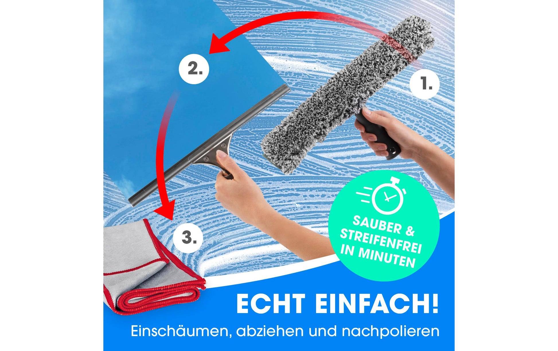 CLEANmaxx Fensterreiniger – Mikrofaser, Grau/Rot, 17,0 × 35,0 × 17,0 cm